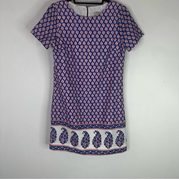 J. Crew Paisley Short sleeve Shift Dress Blue Red Pattern Womens size 0 - Picture 1 of 8